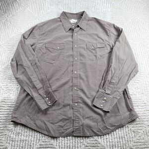 Wrangler Wrancher Western Snap Shirt Mens XL Brown Geometric Pearl Snap Cowboy